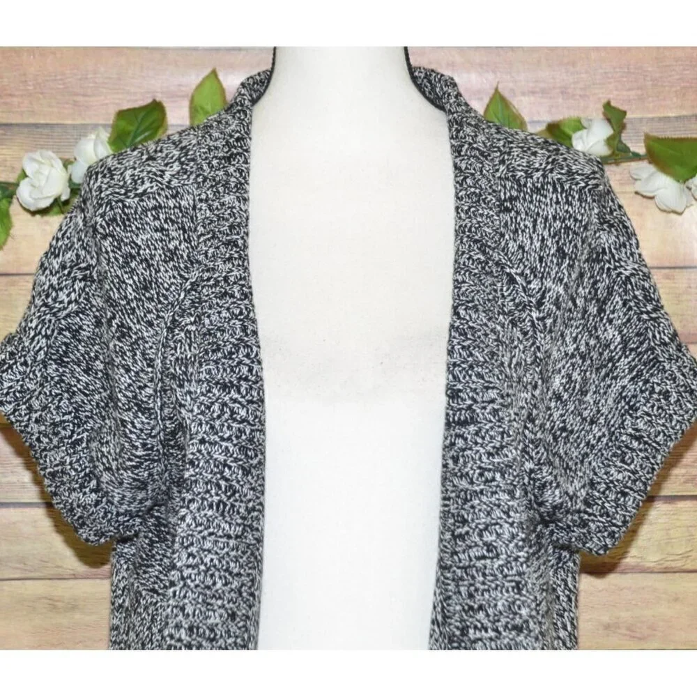 Kenneth Cole Reaction Gray Heathered Ladies XL Short Sleeve Cardigan Chunky Knit